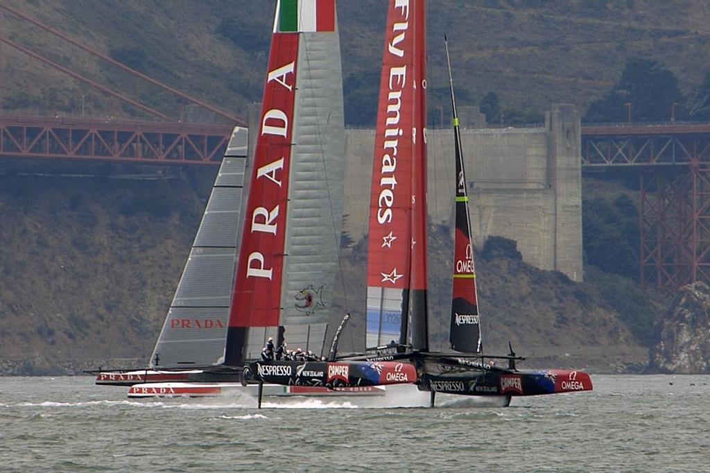 Emirates Team NZ sets off downwind- Louis Vuitton Cup, Round Robin 4, Race 1, July 23, 2013 © John Navas 